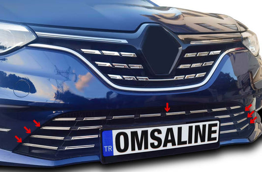 OMSA Renault Megane 4 Sedan Krom Ön Tampon Alt Çıta 7 Parça 2021 ve Sonrası - 01-6148083F