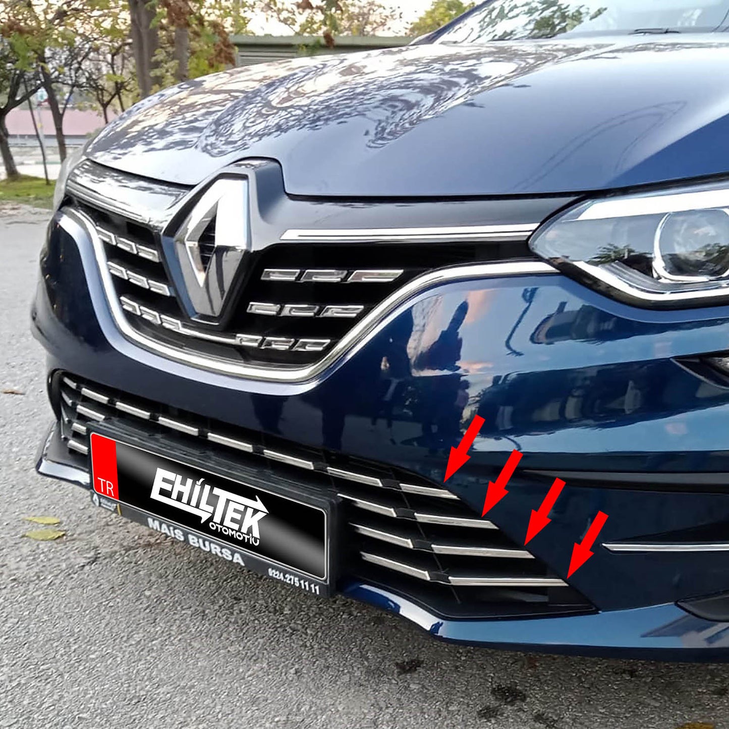 EHİLTEK Renault Megane 4 Krom Ön Tampon Alt Çıta 7 Parça 2021 ve Sonrası